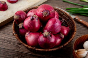 Side View Basket Full Red Onions Wooden Background 141793 5655 300x200